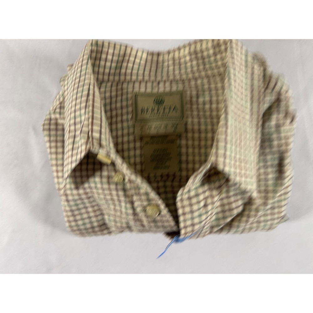 Beretta Mens Long Sleeve Button Down Shirt Tattersall Plaid Brown Green XL